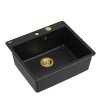 QUADRON | MORGAN 110 FM PRODUKT NA ZAMÓWIENIE | granitowy zlewozmywak kuchenny CZARNY mat + ZŁOTO PVD | wymiary: 56,5 x 49,5 x 21,6 cm | 1-komorowy na równi w blatem | podbudowa szafki od: 60 cm HB8304U7FMG1P2O